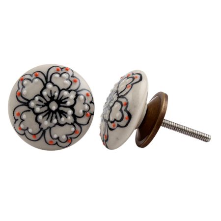 Handpainted Black Flower Knob